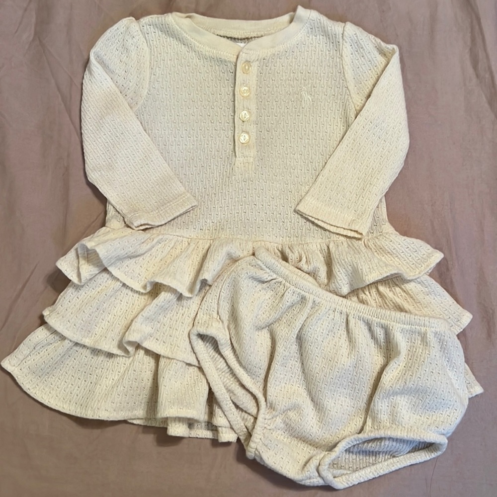 EUC Ralph Lauren Baby Tiered Ruffle Dress with Bloomers, 3M